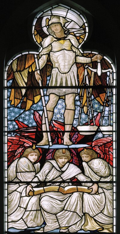 St. Michaël weegt zielen, Het laatste oordeel (detail) door Edward Burne Jones